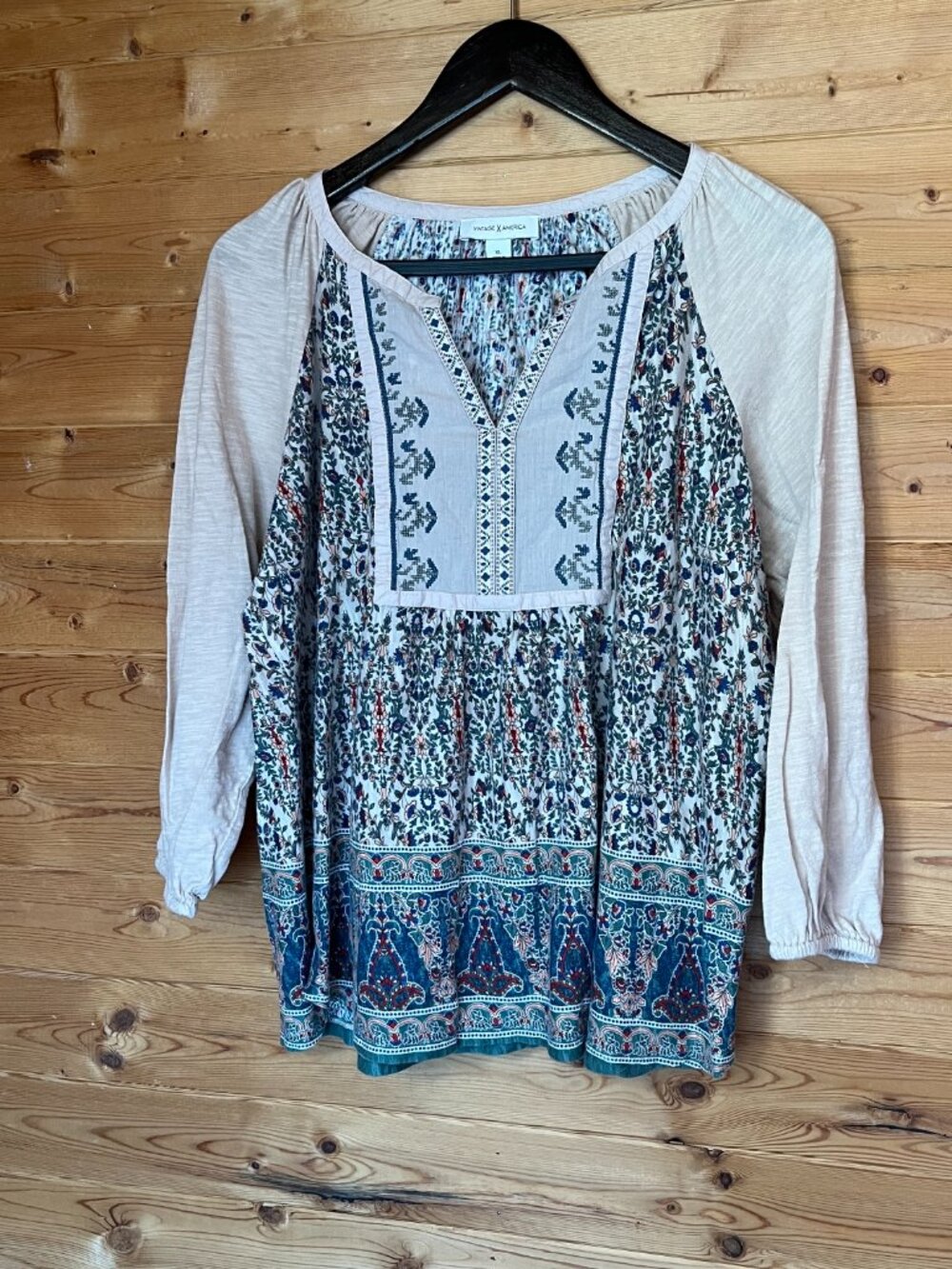 Vintage America Boho top - Cream and floral - Size XL